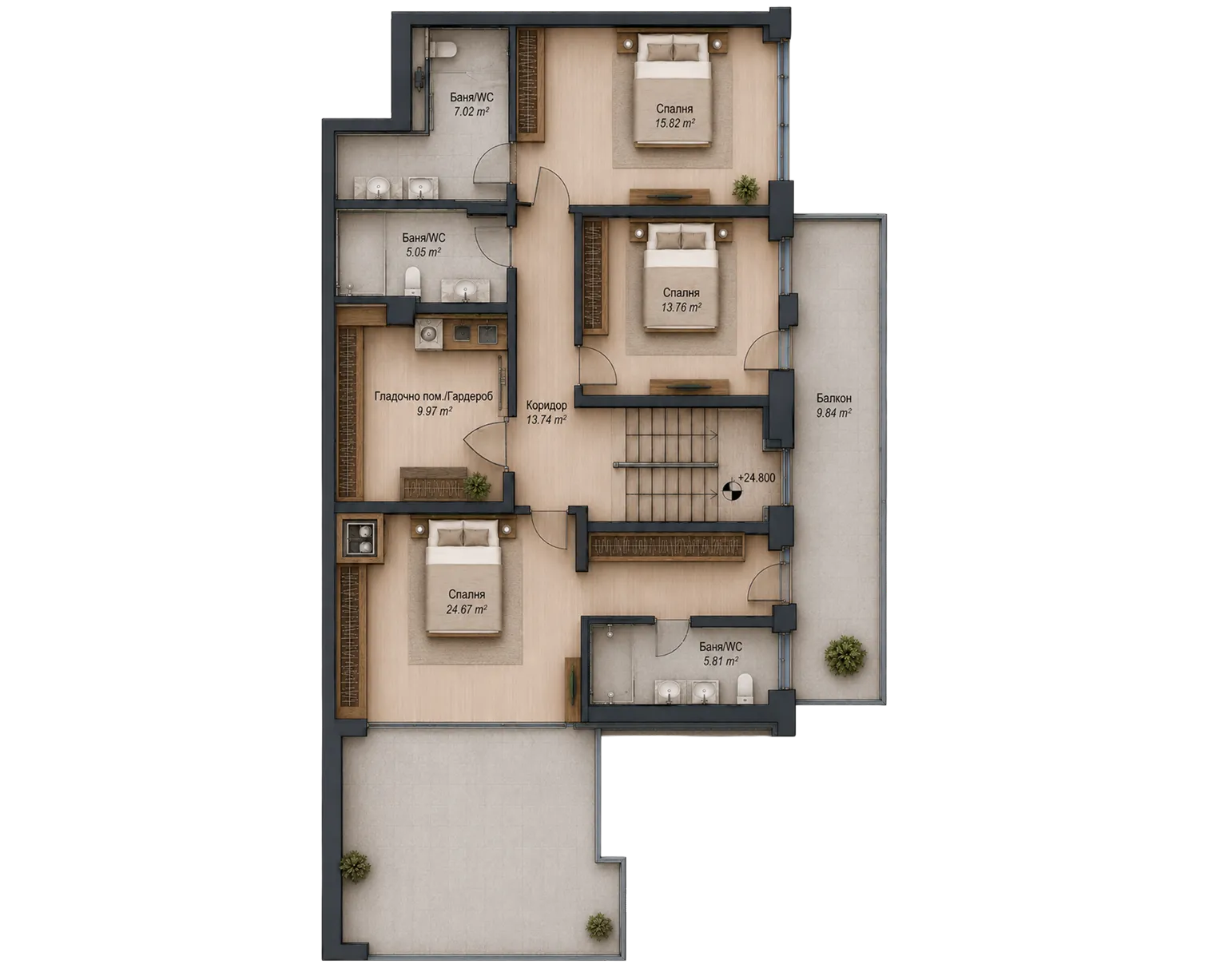 Floor plan of a one-bedroom apartment with living room, kitchen, bathroom, storage, and balcony.