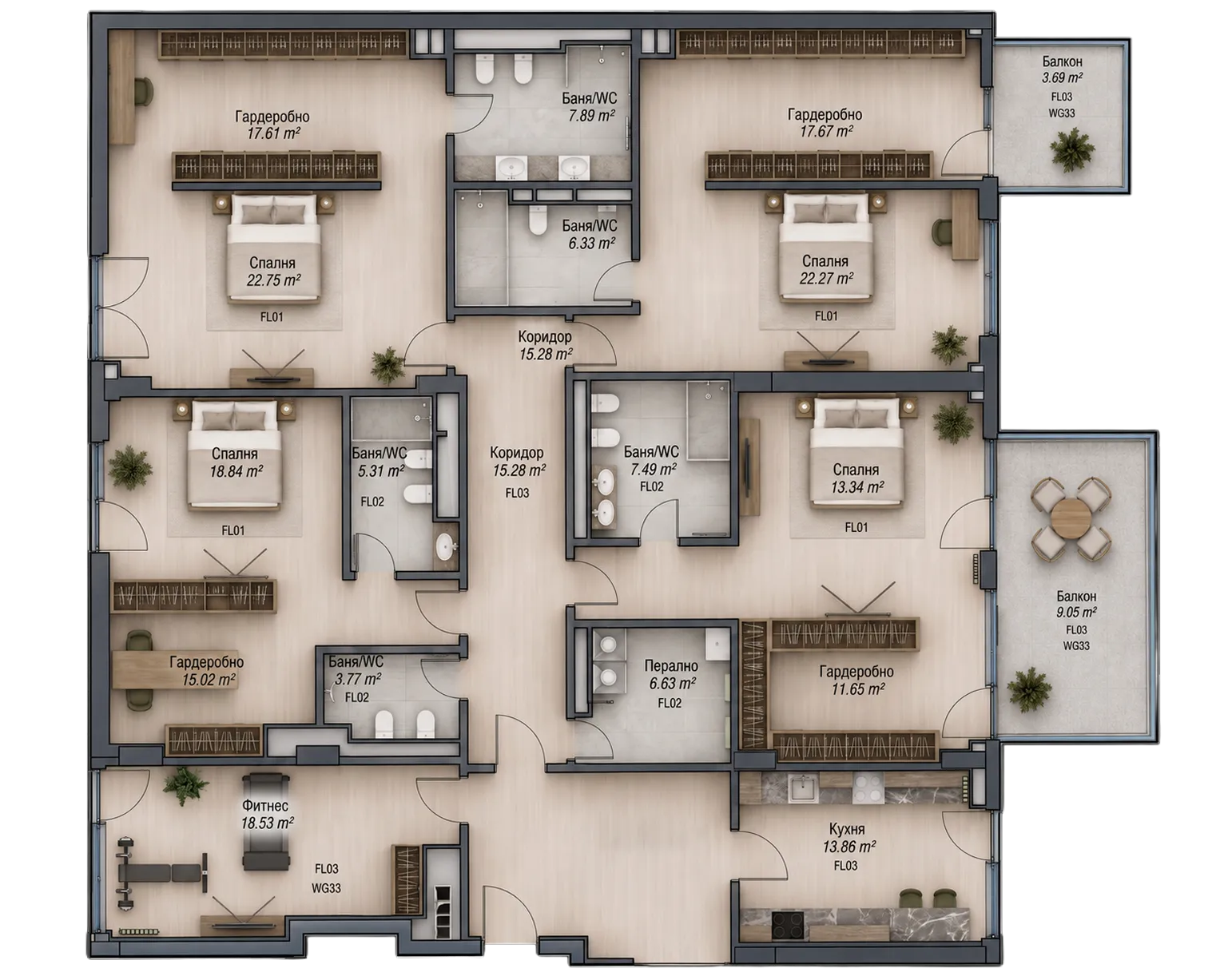 Floor plan of a one-bedroom apartment with living room, kitchen, bathroom, storage, and balcony.